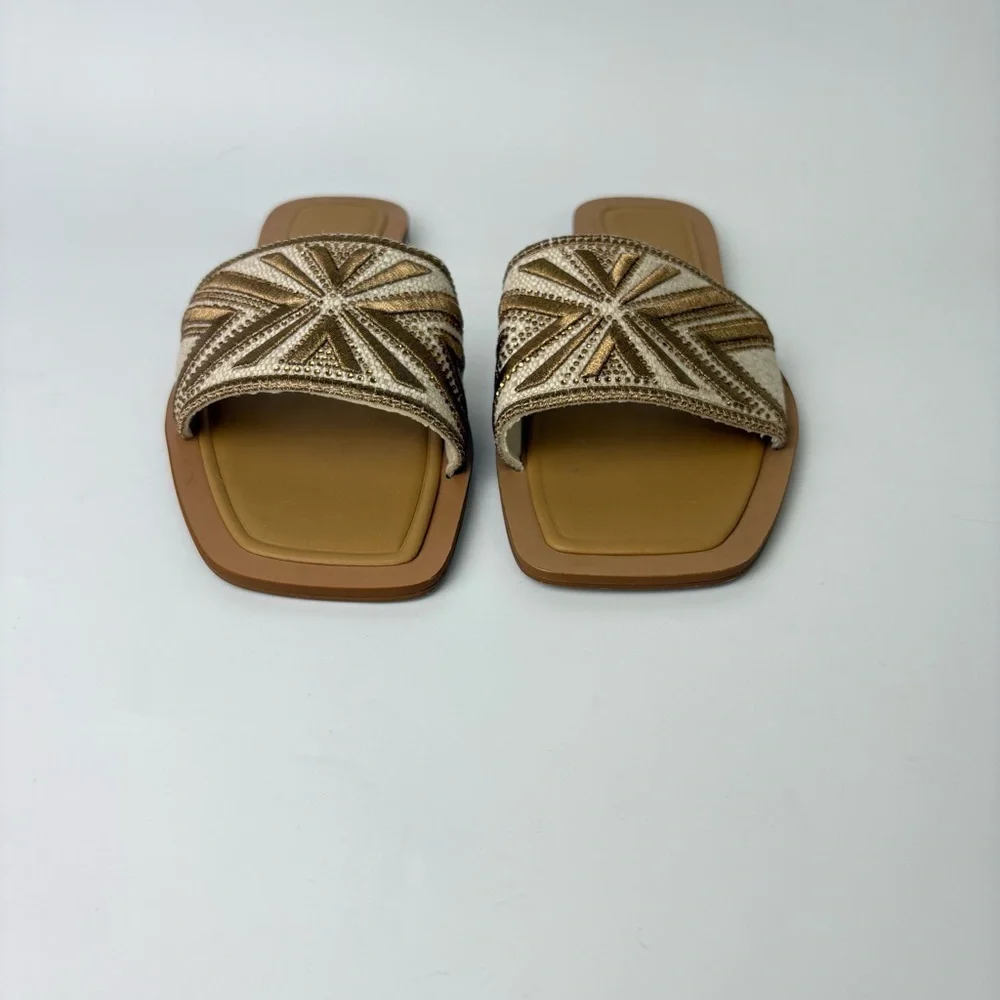 Zara Women’s Rhinestone Fabric Embroidered Sandals